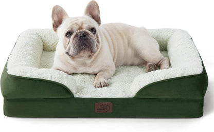 Bedsure Orthopedic Dog Bed Medium Size Dogs - Washable Medium Dog Cat Bed Waterproof, Comfort Pet Couch Sofa with Washable Removable Cover, Pets Bed with Nonskid Bottom, Plush-Green, 28"