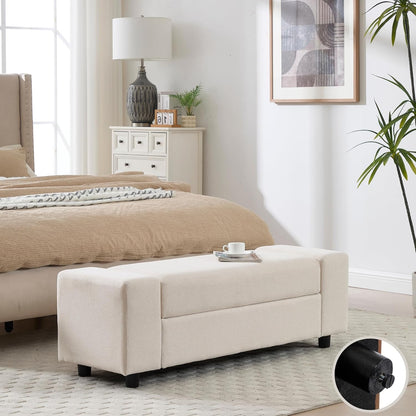 Storage Ottoman Bench,55 Inch End of Bed Linen Bench with Large Storage for Bedroom/Living Room/Entryway/Closet(Beige)