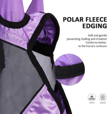 Harrison Howard Pro Luminous Horse Half Face Fly Mask Large Eye Space with Ears UV Protection for Horse Gentle Lavendar L