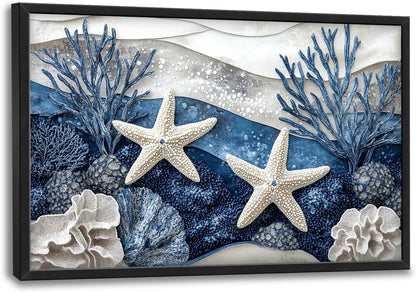 Large Starfish Nautical Wall Art for Living Room, Ocean Canvas Oversized Wall Decor, Sea Animal Modern Framed Pictures Painting Print Artwork for Bedroom Office 36"L x 24"W