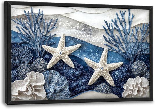 Large Starfish Nautical Wall Art for Living Room, Ocean Canvas Oversized Wall Decor, Sea Animal Modern Framed Pictures Painting Print Artwork for Bedroom Office 36"L x 24"W