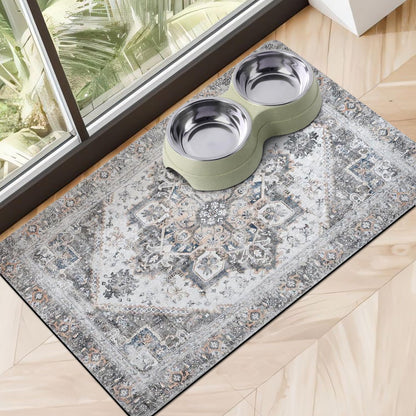 Dog Food Mats for Floors Absorbent, Pet Cat Food Mat - Non Slip Dog Bowl Mats for Food and Water, Eco-Friendly Boho Dog Placemats Feeding Mat Pet Supplies