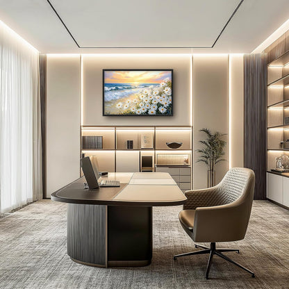 Large Beach Daisy Wall Art, Framed Coastal Beach Wall Decor for Living Room, Oversized Sunrise Canvas Painting Seascape Pictures Home Decoration for Living Room Bedroom Office 36"x24"