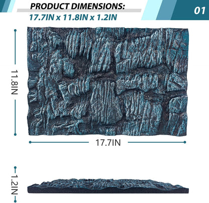 17.7x11.8in Rock Terrarium Background,3D Reptile Tank Background Board,Amphibian Stereo Backdrop Wall,Lizard Snake Gecko Spider Turtle Fish pet silo Background Decorative Panel(Blue)