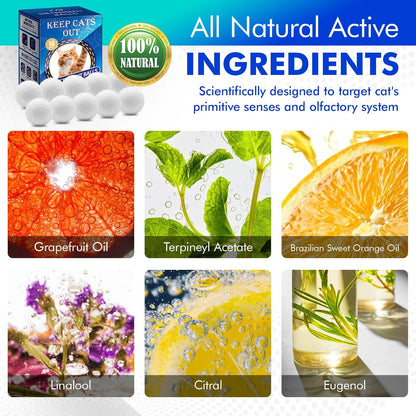 Cat Deterrent Outdoor & Indoor: 10Pack 100% Natural Cat Repellent Essential Oils Ball, Keep Cats Off Lawn, Yard, Plants, Garden, Mulch & Flower Permanently Against Scratch Chew, Keep Cats Away (10PCS)