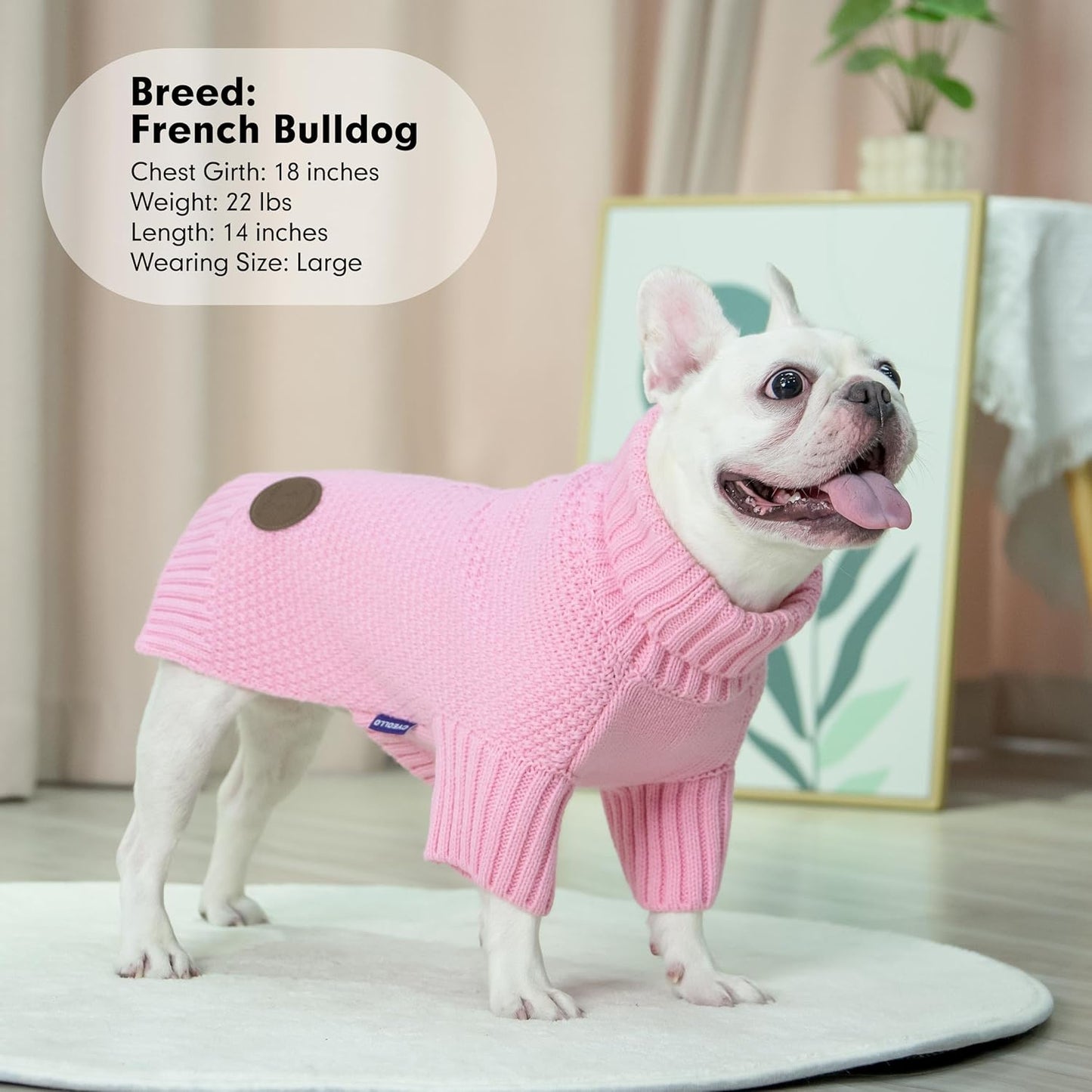 cyeollo Dog Sweater Turtleneck Knitwear Pullover Sweaters for Small Dogs Warm Pet Clothes Soft for Fall Winter,Pink, M