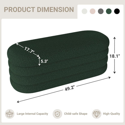 Storage Ottoman Bench 49.2 Inch Upholstered Fabric Storage Bench for Bedroom End of Bed Aesthetic Large Oval Ottoman for Living Room(Dark Green)