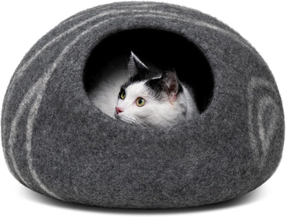 MEOWFIA Cat Cave – Premium Felt Cat Bed for Indoor Cats, Handmade 100% Merino Wool (Medium, Dark Grey)