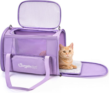 BurgeonNest Cat Dog Carrier, Cat Carriers for Large Medium Cats 20 lbs, Soft Sided Puppy Kitten Pet Carrier Under 25 lbs, Collapsible Travel Cat Carrier with Unique Side Bag (Medium)