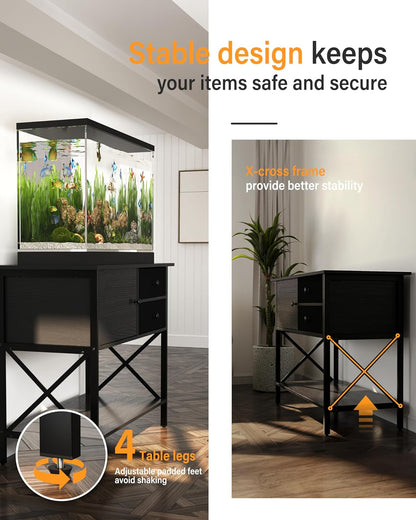 Fish Tank Stand 40 Gallon: Sturdy Aquarium Stand with Accessories Storage - Metal Tank Stands Table for 40-50 Gallon Reptile Breeder Turtle Terrarium - 36.6"x18.8" Weight Capacity 660 lbs