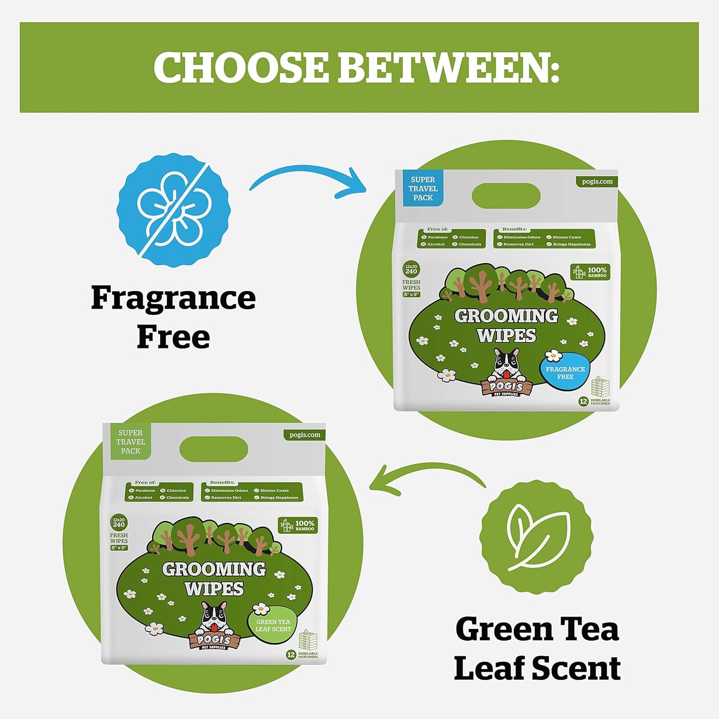 Pogi’s Dog Wipes Travel Packs – Hypoallergenic Pet Wipes for Paws, Body & Butt – Cleaning & Hydrating, Fragrance Free, 240-Count