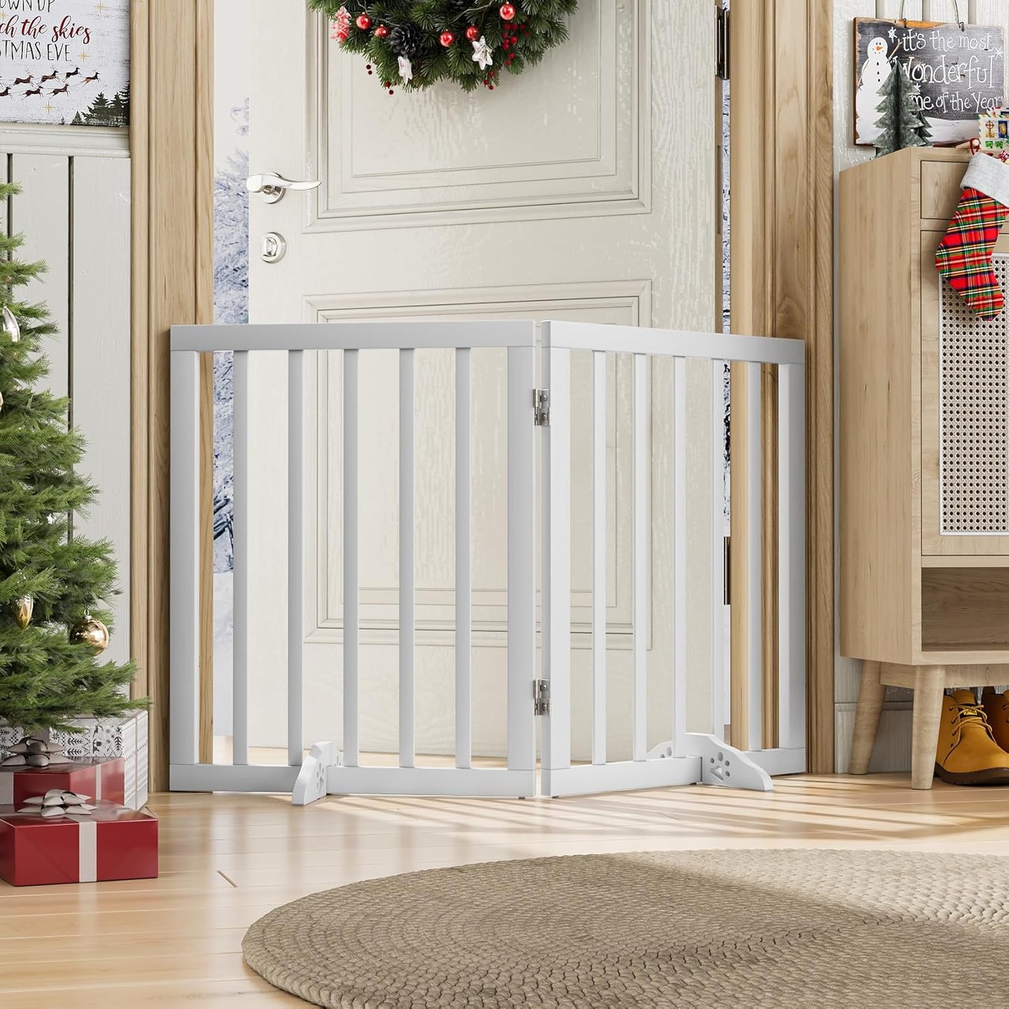 Freestanding Foldable Dog Gate 2 Panel,Fully Assembled Dog Gates for Doorways, Wooden Pet Gates for The House, 24-inch Tall Door Gate Indoor