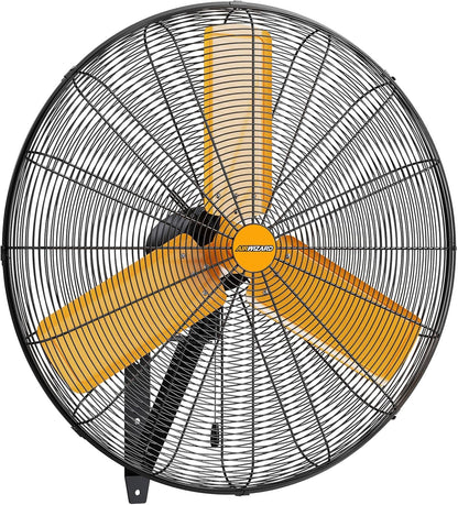 24 inch Oscillating High Velocity Wall Mount Fan, 7600 CFM Industrial Heavy Duty Metal Wall Fan, 3 Speeds, Adjustable Height and Tilt, Commercial Shop Fans for Garage, Workshop