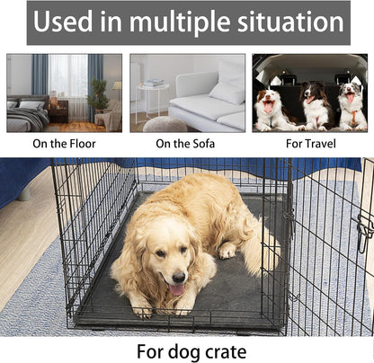 KHONSU PET Dog Bed Mat for Crate 1.1in Slim Cooling Pad Reversible Flannel & Waterproof Canva for Dogs up to 130 lbs