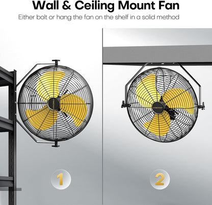 18 Inch Industrial Wall Fan, 4800 CFM Metal Wall Mount Fans with Poweful Motor, 3 Speed, Heavy Duty Fan Indoor for Covered Patio, Greenhouse, Gazebo, and Garage, UL Listed