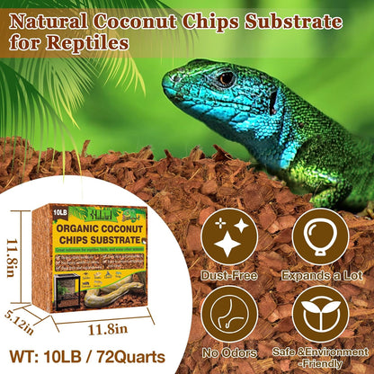 Halatool 10LB Coconut Chips Substrate for Reptiles 72QT Natural Coco Husk Snake Bedding for Ball Python Coco Coir Chip Terrarium Substrate for Tortoise Frog Gecko Hermit Crab Hamster
