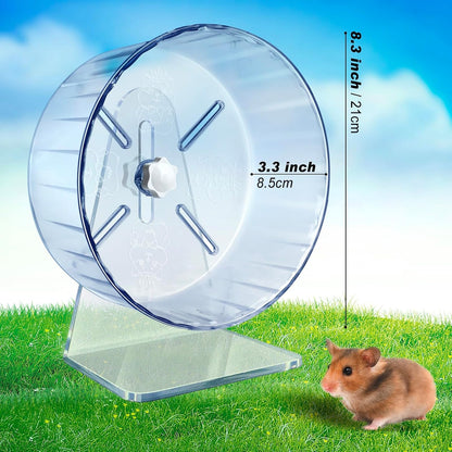 Silent Hamster Wheel, Super-Silent Hamster Exercise Wheels Accessories, Quiet Running Wheels, Adjustable Stand for Hamsters Mice Or Other Small Animals (Ф 8.3 inch, Transparent)