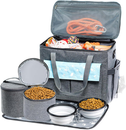 Dog Travel Bag, Airline Approved Dogs Bags for Traveling, 2 Dog 's Food Travel Container and Collapsible Bowls, Weekend Pet Travel Bags (X-Large)