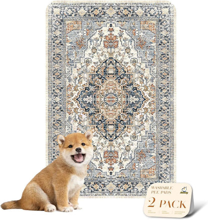 nunubaby Washable Pee Pads for Dogs, Stylish, Non-Slip and Leak-Proof Pee Pads. Reusable Potty Pads for Dogs for Crates and Floors.(Beige/Multi, 24" x36" )