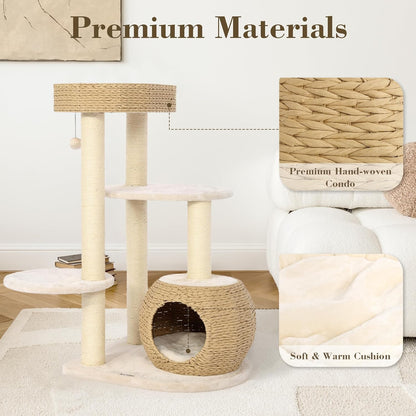 KAMABOKO Modern Cat Tree, 39" Tall Cat Trees for Kittens Climb Play & Rest, Cat-Tree for Indoor Cats w/Natural Sisal Scratching Posts, Hand-Woven Condo & Top Perch