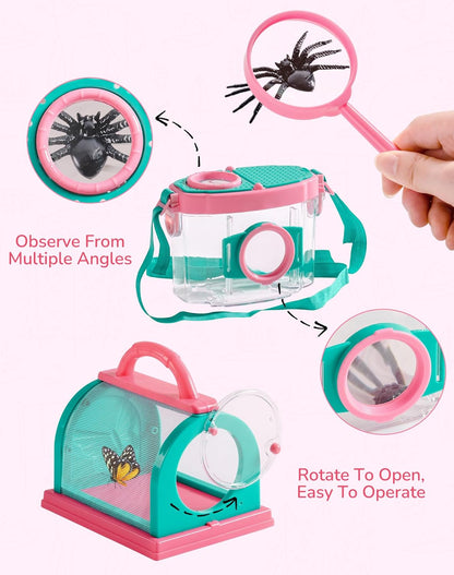 ROBUD Kids Explorer Kit, Bug Catcher Kit with Bag Kit, Pink Outdoor Exploration Set for Camping, Montessroi Toy for Kids Coming Closer to Nature，WRP28