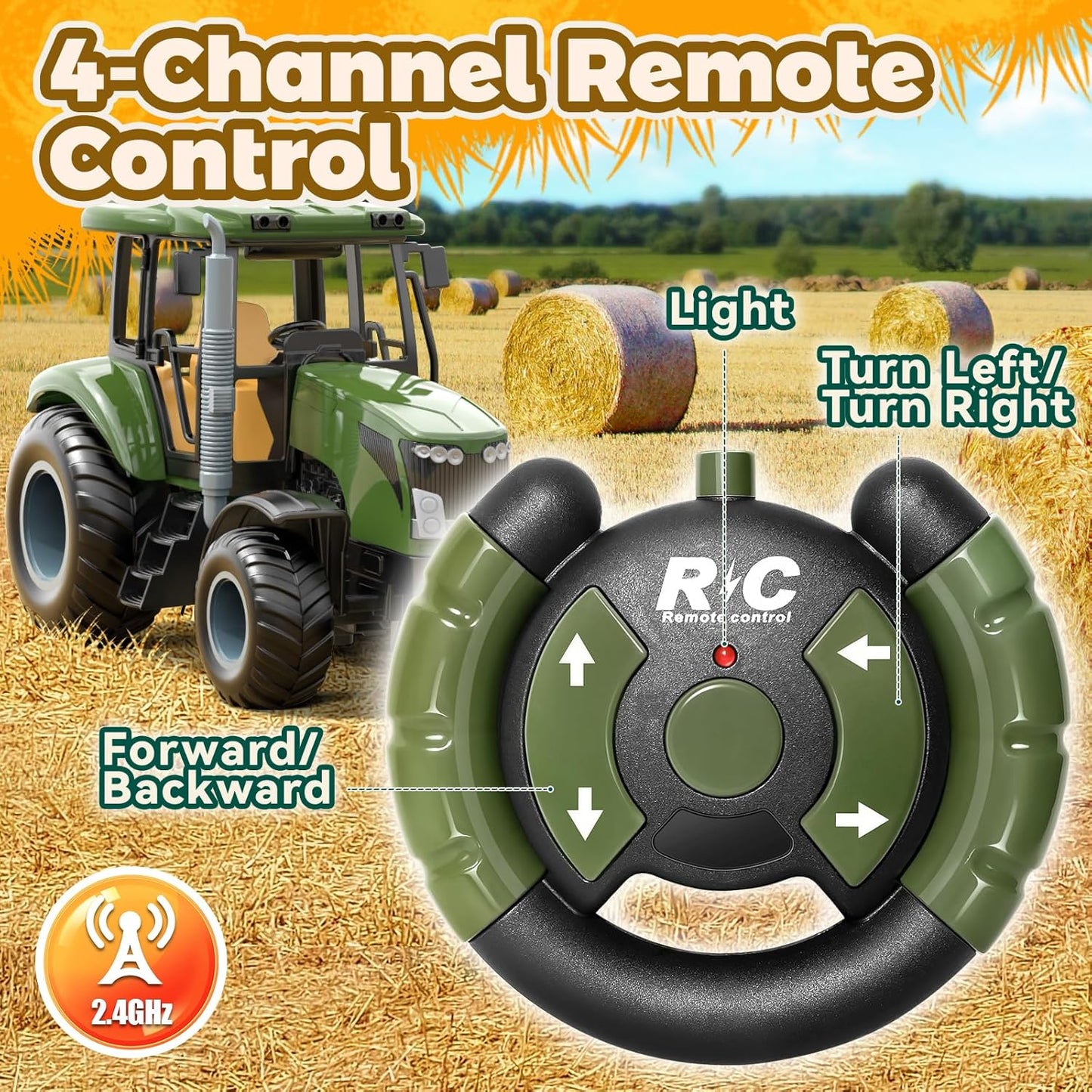 Remote Control Tractor with Trailer - Farm Toys Set Including Animals, Fruits, Vegetables, and Farmer Figures, Toddlers Farm Vehicle Toys for 3 4 5 6 7 8 9 Year Old Boys Girls Birthday Gifts