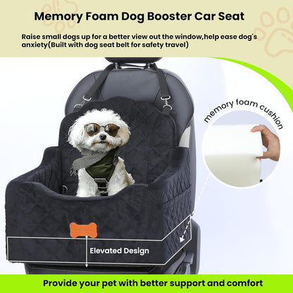 Dog Car Seat for Small Dogs Under 30lbs, Detachable Washable Pet Booster Seat with Safety Belt & Storage Pockets, Travel Car Bed, Black