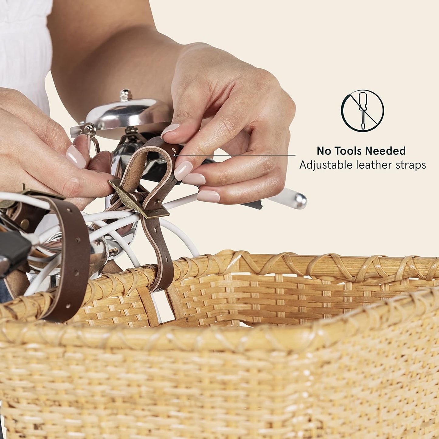 Retrospec Bicycles Cane Woven Rectangular Toto Basket with Authentic Leather Straps and Brass Buckles