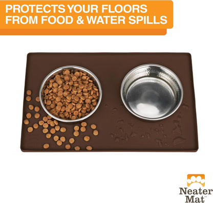 Neater Pet Brands Neater Mat Pet Mats for Food and Water, Cat & Dog Bowl Mat Waterproof Silicone, Feeding Tray, Dog Food Mats for Floors, Placemat w/Raised Edge for Under Bowls, 16” x 10”, Brown