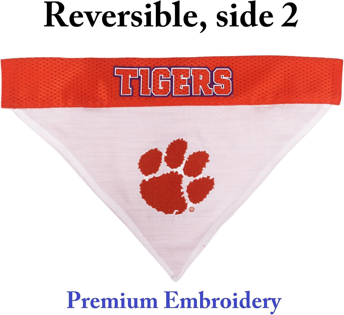 Pets First Collegiate Pet Accessories, Reversible Bandana, Clemson Tigers, Large/X-Large