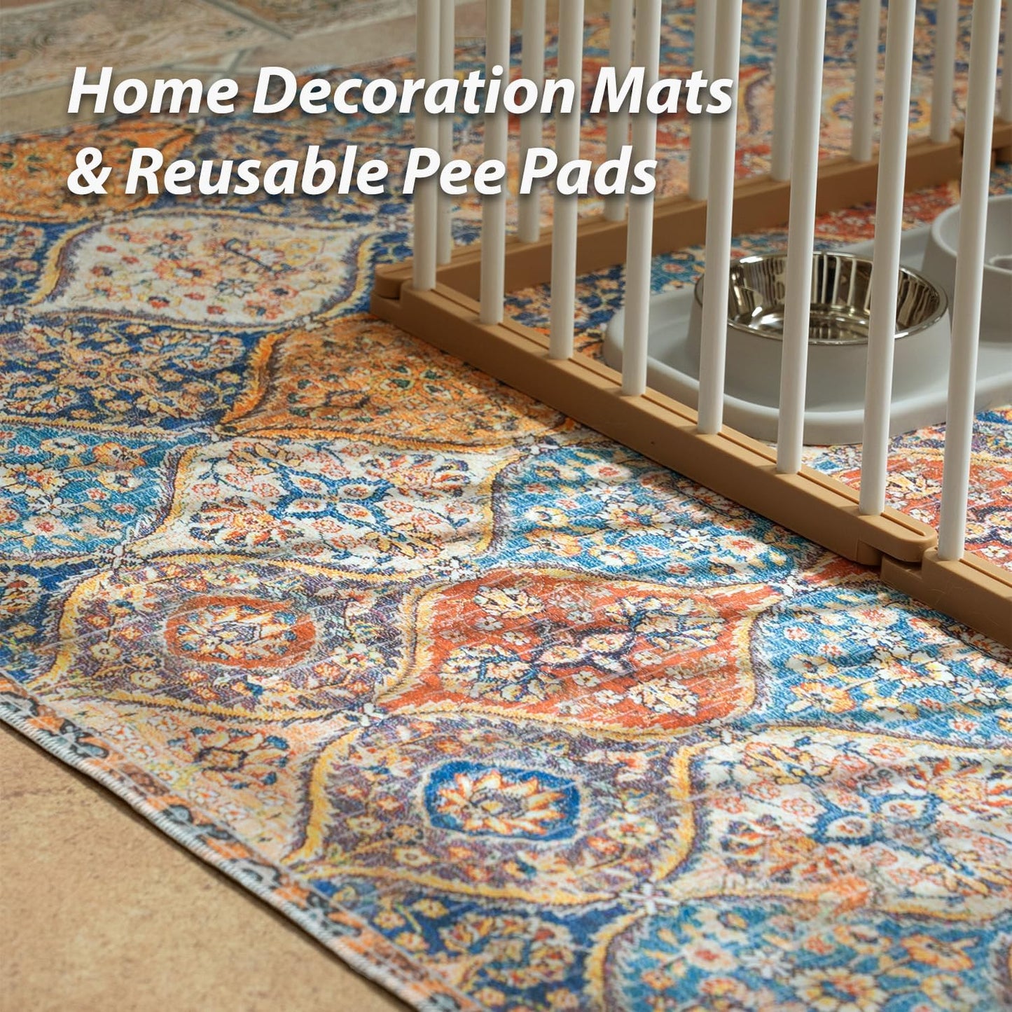 nunubaby Washable Pee Pads for Dogs, Stylish, Non-Slip and Leak-Proof Pee Pads. Reusable Potty Pads for Dogs for Crates and Floors.(Cream/Multi, 72" x72" )