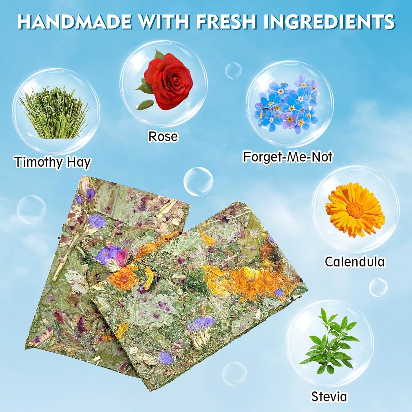 Fhiny 24 PCS Rabbit Timothy Hay Chips Toys, Natural Bunny Molar Treats with Herbal Flowers Rabbit Chew Toys for Teeth Small Animal Snacks for Rats Chinchillas Guinea Pigs Hamsters