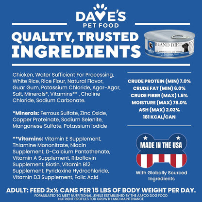 Dave's Pet Food Sensitive Stomach Dog Food (Chicken & Rice), Easy to Digest, Gluten-Free, Digestive Care, Wet Canned, 5.5 oz (Case of 24)