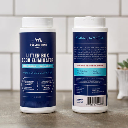 Rocco & Roxie Litter Box Odor Eliminator. Chosen for real quality, fits naturally into modern pet