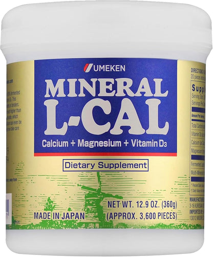 Umeken Mineral L-Cal Calcium with Vitamin D3, 6 Month Supply, Water Soluble Ball Format with Magnesium & Minerals, Fast Absorbing Calcium Magnesium D3 Supplement, 3,600 Balls, 360g, Pack of 1