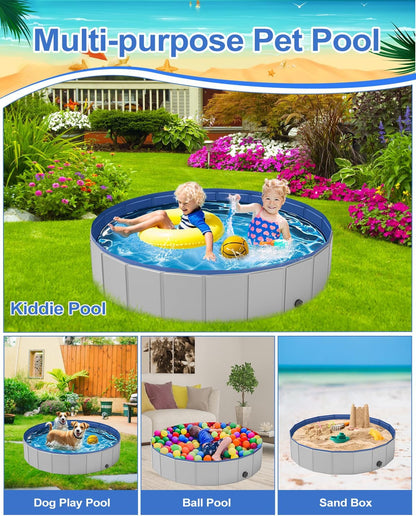 Dog Pool for Large Dogs, Foldable Plastic Pool for Dogs Slip-Resistant (XL - 71'' x 12'')