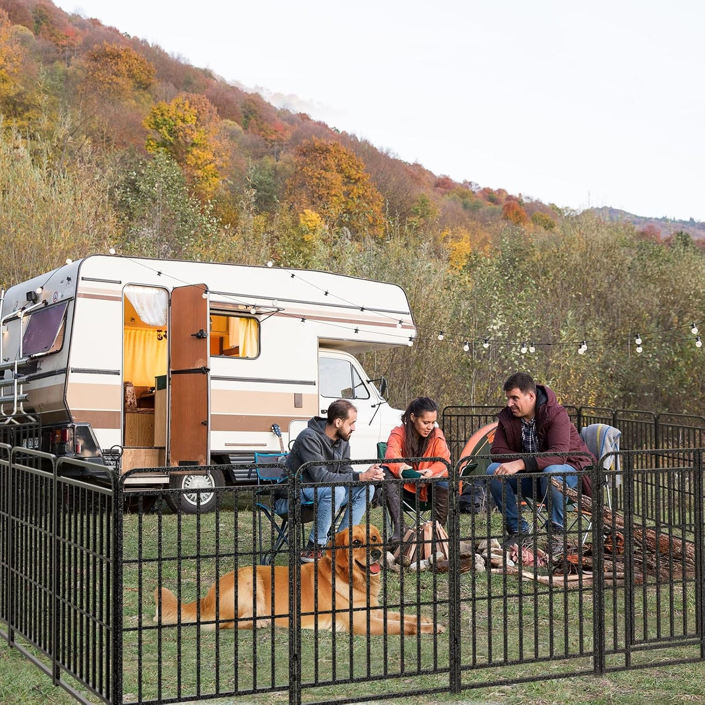 Dog Playpen Outdoor 24 Piece Panels Heavy Duty Dog Fence 32" Height with Thick Pipe Anti-Rust with Doors Portable for RV Camping Yard, Total 54FT, 227 Sq.ft, Snowy Black