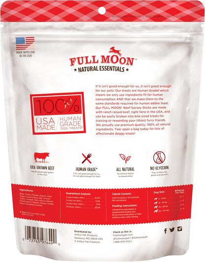 Full Moon All Natural Human Grade Dog Treats, Essential Beef Savory Sticks, 22 Ounce, 1.375 Pound (Pack of 2)
