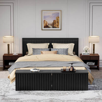 UEV Black Storage Bench Set of 2, 39.4" Fluted Wood Storage Trunk with 2 Safety Hinges, Sturdy Storage Chest, Storage Bench for Bedroom,Entryway, Living Room