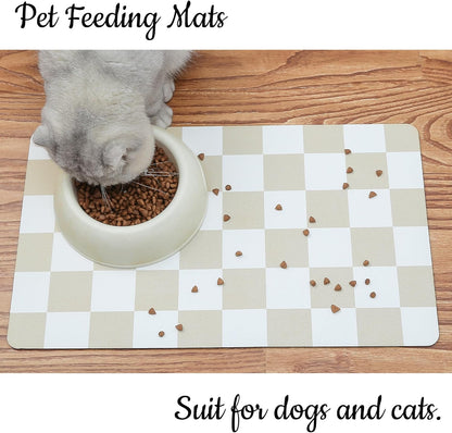 Ralxion Checkered Dog Feeding Mat, Absorbent Mats for Dog Food and Water Bowl, Dispenser, Retro Aesthetic Beige Khaiki Checkerboard Pet Placemat for Dogs, Cats, Puppy Accessories, 16" X 24”