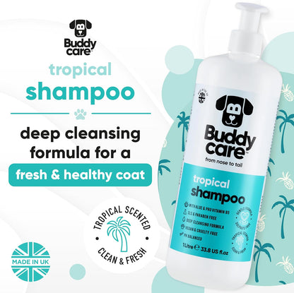 Tropical Dog Shampoo by Buddycare | Deep Cleansing Shampoo for Dogs | Tropical Scented | with Aloe Vera and Pro Vitamin B5 (33.8oz)