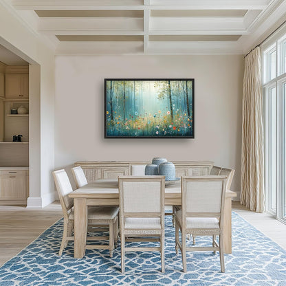 Large Forest Tree Wall Art for Living Room, Framed Oversized Wildflowers Wall Decor, Foggy Landscape Canvas Painting Modern Artwork Home Decoration for Dining Room Bedroom Office 36"x24"