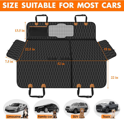 Dog Back Seat Cover, Waterproof Scratch Proof Nonslip Dog Hammock for Car, Car Seat Cover for Back Seat with Sanitary Pad Mesh & Pocket for Cars SUVs and Trucks - S, Black/Orange