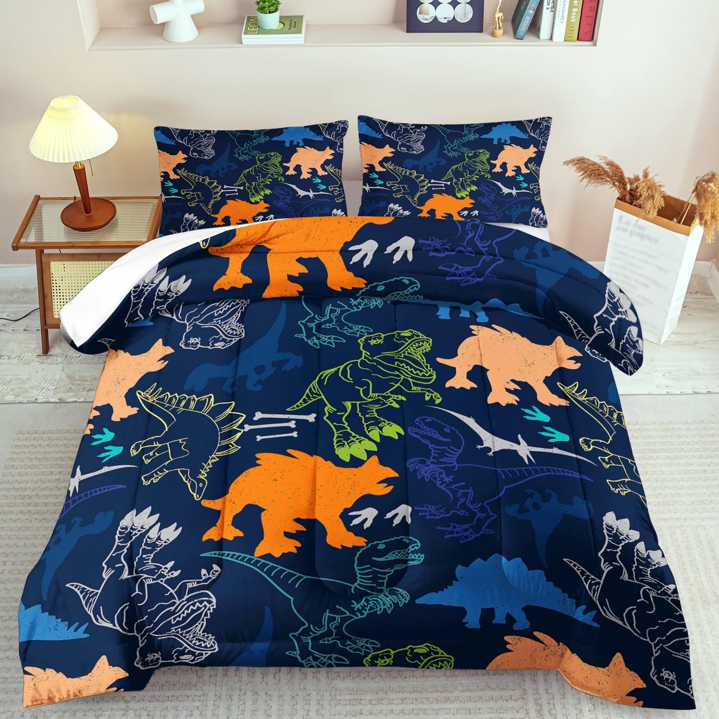 Blue Dinosaur Comforter Set Full Boys,Cute Dinosaur Bedding Set Full for Kids,Kawaii Dragon Comforter Blue Bedroom Decor,Cute Animal Bedding Kawaii Animal Quilt Boys