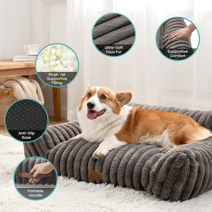 Cute Cat Couch, Premium Plush Faux Fur Pet Couch Bed, Ultra-Soft Pet Furniture for Cats & Small Dogs (Grey, M: 31.5''x23.5'')