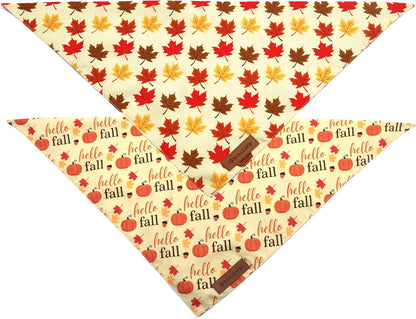 Realeaf Fall Dog Bandanas 2 Pack, Orange Pumpkin and Leaf Print Pet Scarf for Boy and Girl, Premium Durable Fabric, Holiday Bandana for Medium and Large Dogs (Large)
