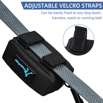 PuppyDoggy 1 Pack Poop Bag Holder for Dogs & Cats Waste Bag Dispenser Pouch Dispenser with 1 Roll of Free Poop Bags for Dog Leash Accessory Bicycle (Blue)