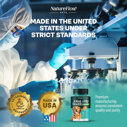Joint Supplement for Dogs, Power of Nature Made in USA, Up to 100 Days, Unique Formula: Green-Lipped Mussel, Glucosamine, Chrondroitin, MSM, Devils Claw, Hip and Joint Supplement, All Breeds - 50 ct