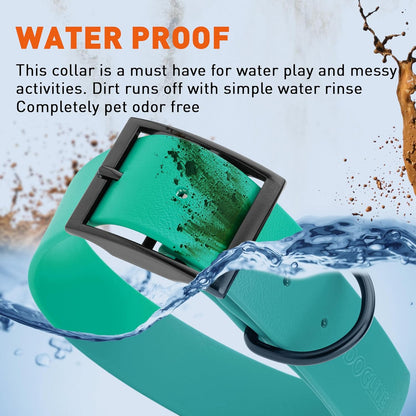 Dogline Biothane Waterproof Dog Collar Strong Coated Nylon Webbing with Black Hardware Odor- Proof for Easy Care Easy to Clean High Performance Fits Small Medium or Large Dogs, Teal