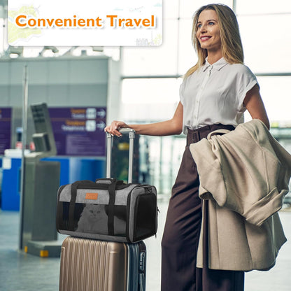 PETUX TSA Approved Pet Carrier in Cabin, 17"x11"x9.5" Soft Cat Carriers for Small Cat up to 12 lb and Puppy up to 10 lb, Top Open Portable Pet Carrier Airline Approved for Travel and Vet Visit (Grey)